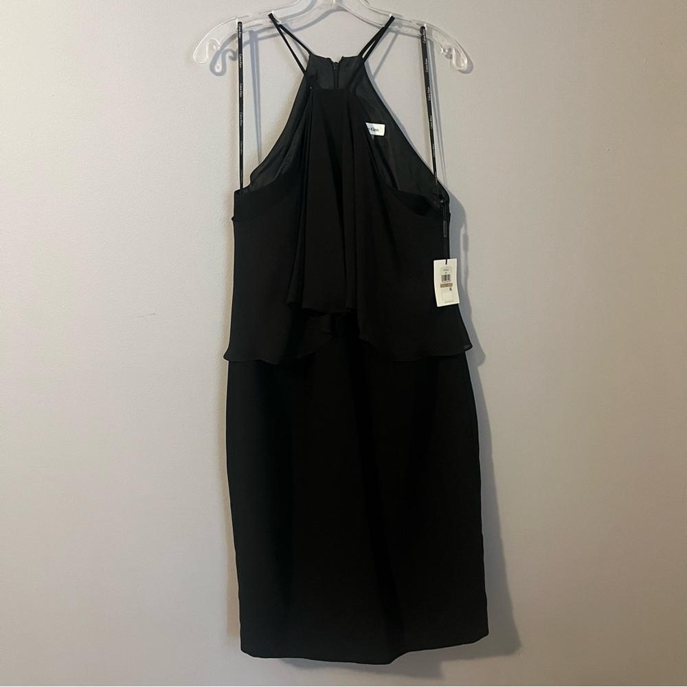 Calvin Klein Black Halter Dress With Ruffle Top Layer Size 12 NWT